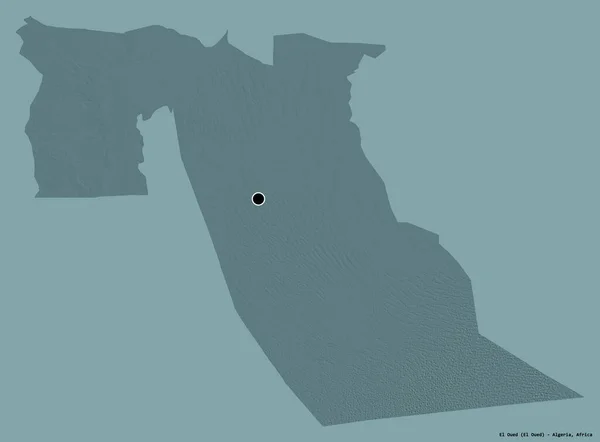 アルジェリアのエル オエド州の形で その首都はしっかりした色の背景に隔離されています 色の標高マップ 3Dレンダリング — ストック写真
