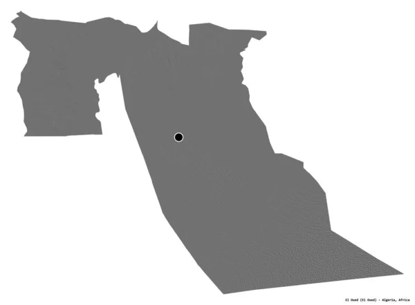 Form Oued Provinsen Algeriet Med Huvudstaden Isolerad Vit Bakgrund Höjdkarta — Stockfoto