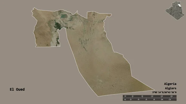 Kształt Oued Prowincji Algierii Stolicą Odizolowaną Solidnym Tle Skala Odległości — Zdjęcie stockowe