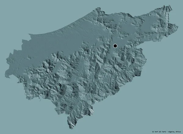 アルジェリアのエル タルフ州の形で その首都はしっかりとした色の背景に隔離されています 色の標高マップ 3Dレンダリング — ストック写真