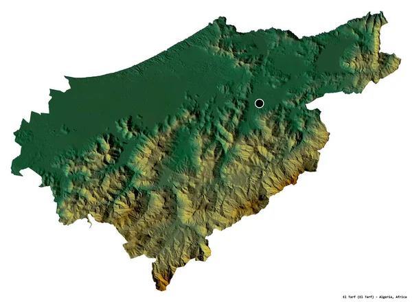 阿尔及利亚El Tarf省的形状 其首都被白色背景隔离 地形浮雕图 3D渲染 — 图库照片