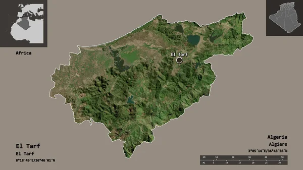 Form Tarf Provinsen Algeriet Och Dess Huvudstad Avståndsskala Förhandsvisningar Och — Stockfoto