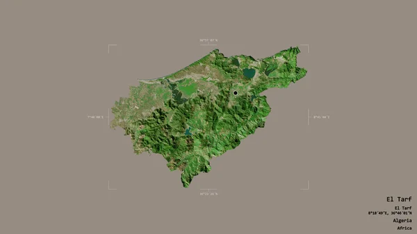 アルジェリアのエルタルフ州の地域は 洗練された境界ボックス内のしっかりとした背景に隔離されています ラベル 衛星画像 3Dレンダリング — ストック写真