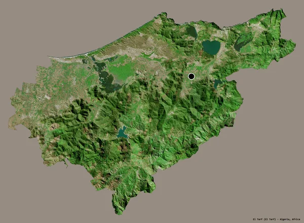 阿尔及利亚El Tarf省的形状 其首都以纯色背景隔离 卫星图像 3D渲染 — 图库照片
