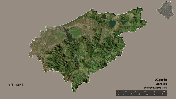 Form Tarf Provinsen Algeriet Med Huvudstaden Isolerad Solid Bakgrund Avståndsskala — Stockfoto