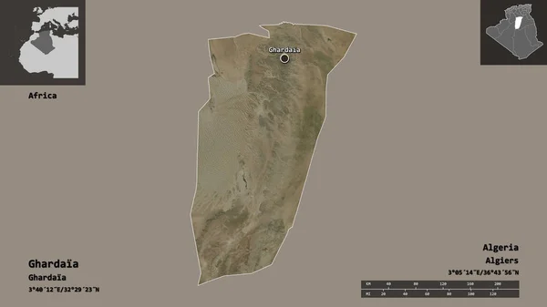 Vorm Van Ghardaia Provincie Algerije Hoofdstad Afstandsschaal Previews Etiketten Satellietbeelden — Stockfoto