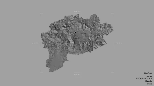 阿尔及利亚省盖尔马的一个地区 在一个地理参考方块中 在坚实的背景下与世隔绝 Bilevel高程图 3D渲染 — 图库照片