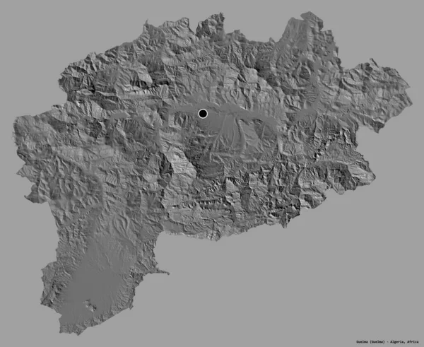 Forma Guelma Provincia Algeria Con Suo Capoluogo Isolato Fondo Tinta — Foto Stock