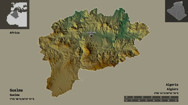 Shape Dari Guelma Provinsi Aljazair Dan Ibukotanya Skala Jarak Pratinjau — Stok Foto