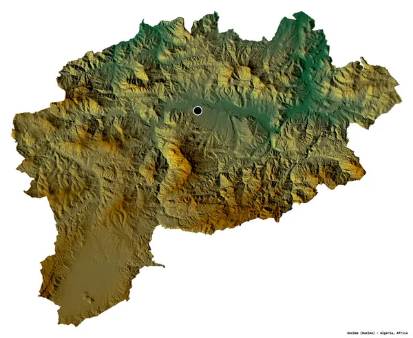 アルジェリアのゲルマ州の形で 首都は白い背景に孤立しています 地形図 3Dレンダリング — ストック写真