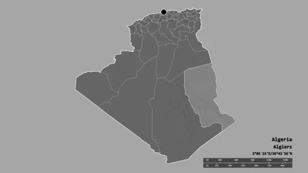 Algéria Kiszáradt Alakja Fővárosával Regionális Körzetével Szétválasztott Illizi Területtel Címkék — Stock Fotó