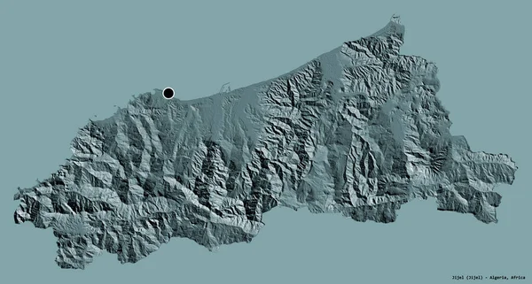 Forma Jijel Província Argélia Com Sua Capital Isolada Fundo Cor — Fotografia de Stock