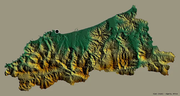 阿尔及利亚吉杰尔省的形状 其首都以纯色背景隔离 地形浮雕图 3D渲染 — 图库照片
