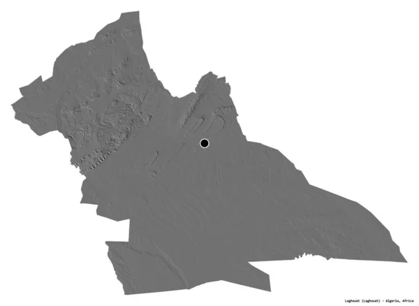 Form Laghouat Provinsen Algeriet Med Huvudstaden Isolerad Vit Bakgrund Höjdkarta — Stockfoto