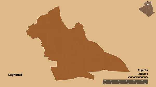 Форма Лагуат Провінція Алжир Столицею Ізольованою Твердому Тлі Масштаб Відстаней — стокове фото