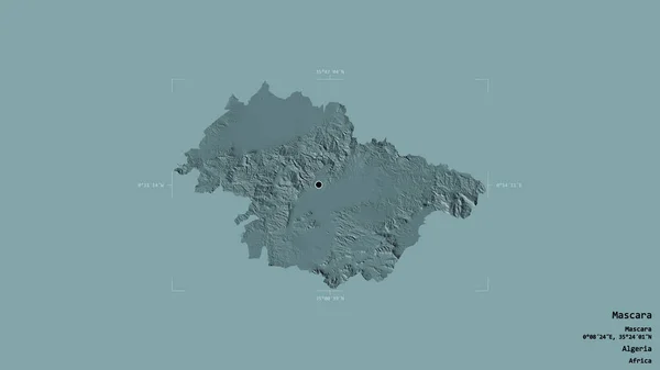 阿尔及利亚省马斯喀拉省的一个地区 在一个地理参照框的坚实背景下被隔离 彩色高程图 3D渲染 — 图库照片