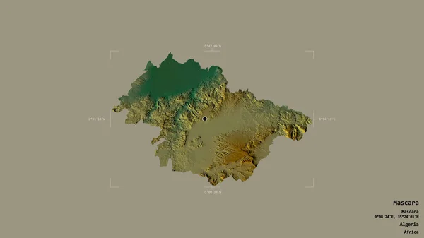 アルジェリアのマスカラ州の地域は 洗練された境界ボックスにしっかりとした背景に隔離されています ラベル 地形図 3Dレンダリング — ストック写真