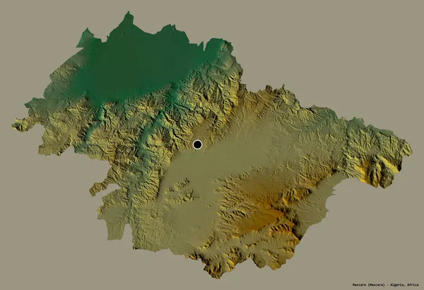 アルジェリアのマスカラ州の形で その首都はしっかりとした色の背景に隔離されています 地形図 3Dレンダリング — ストック写真