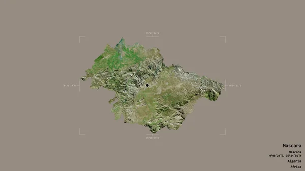 アルジェリアのマスカラ州の地域は 洗練された境界ボックスにしっかりとした背景に隔離されています ラベル 衛星画像 3Dレンダリング — ストック写真
