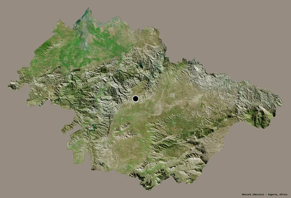 アルジェリアのマスカラ州の形で その首都はしっかりとした色の背景に隔離されています 衛星画像 3Dレンダリング — ストック写真