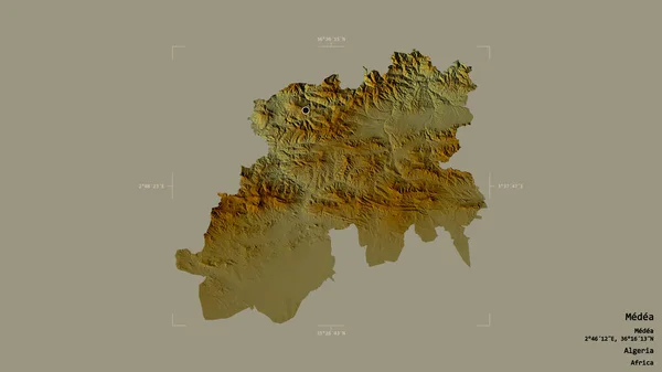 阿尔及利亚省Medea地区 在一个地理参照框的坚实背景下被隔离 地形浮雕图 3D渲染 — 图库照片