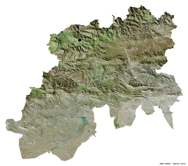 Tvar Medea Provincie Alžírsko Hlavním Městem Izolovaným Bílém Pozadí Satelitní — Stock fotografie