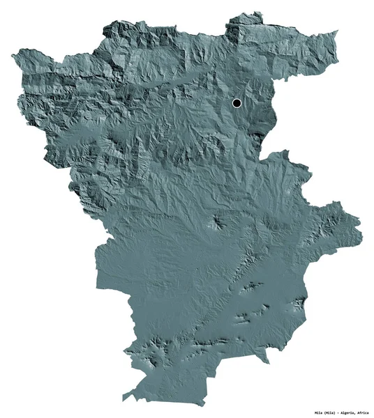 Form Mila Provinsen Algeriet Med Huvudstaden Isolerad Vit Bakgrund Färgad — Stockfoto