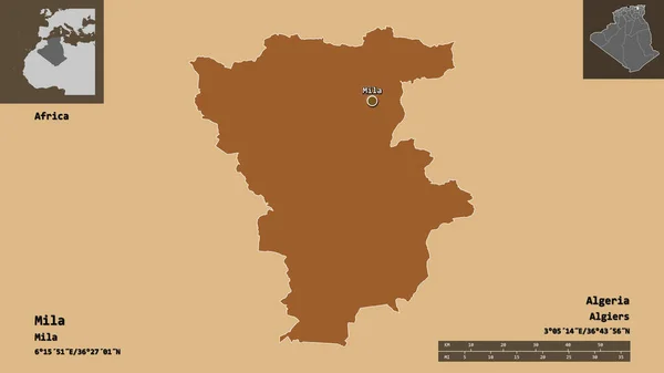 Form Mila Provinsen Algeriet Och Dess Huvudstad Avståndsskala Förhandsvisningar Och — Stockfoto