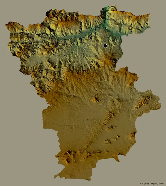 Alakja Mila Tartomány Algéria Tőke Elszigetelt Szilárd Színű Háttér Topográfiai — Stock Fotó