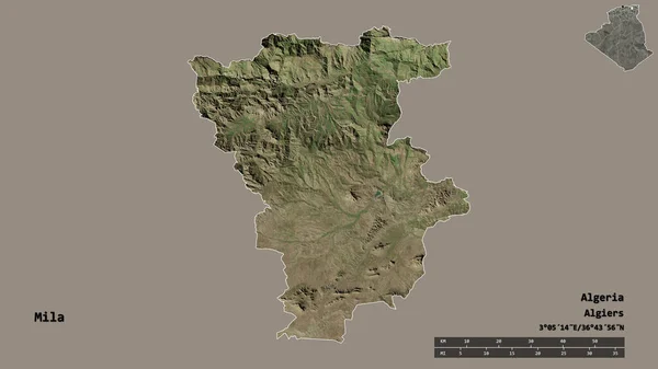 Form Mila Provinsen Algeriet Med Huvudstaden Isolerad Solid Bakgrund Avståndsskala — Stockfoto