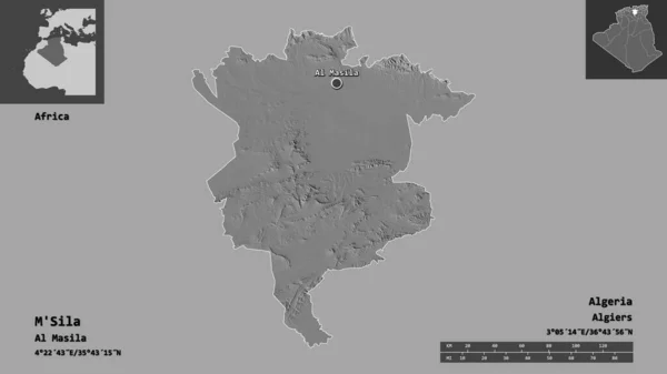 Form Sila Provinsen Algeriet Och Dess Huvudstad Avståndsskala Förhandsvisningar Och — Stockfoto