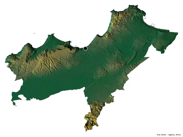 Kształt Oranu Prowincji Algierii Stolicą Odizolowaną Białym Tle Mapa Pomocy — Zdjęcie stockowe