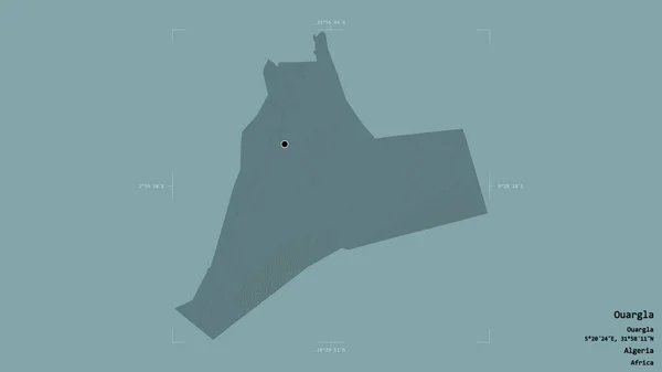 アルジェリアの州であるOuarglaの地域は 洗練された境界ボックスにしっかりとした背景に隔離されています ラベル 色の標高マップ 3Dレンダリング — ストック写真