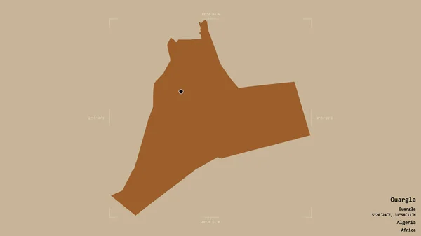 Obszar Ouargla Prowincja Algieria Odizolowany Solidnym Tle Georeferencyjnej Skrzynce Granicznej — Zdjęcie stockowe