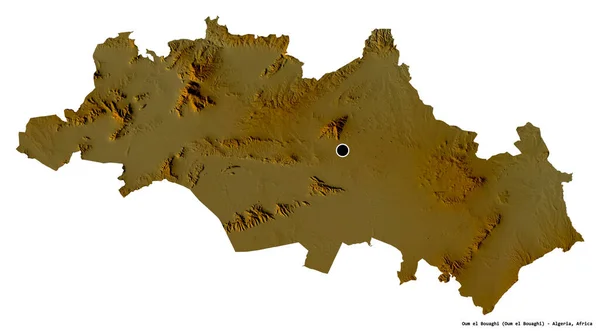 アルジェリアの州であるOum Bouaghiの形で 首都は白い背景に孤立しています 地形図 3Dレンダリング — ストック写真
