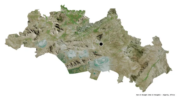 阿尔及利亚Oum Bouaghi的形状 其首都因白色背景而孤立 卫星图像 3D渲染 — 图库照片