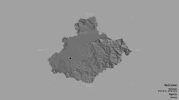 阿尔及利亚省Relizane地区 以坚实的背景隔离在一个地理参考方块中 Bilevel高程图 3D渲染 — 图库照片