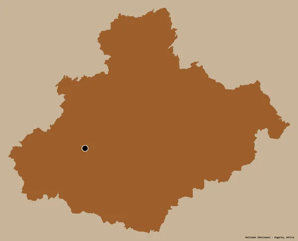 アルジェリアのレリッサ州の形で その首都はしっかりとした色の背景に隔離されています パターン化されたテクスチャの構成 3Dレンダリング — ストック写真