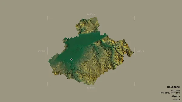 アルジェリアのレリッサ州の地域は 洗練された境界ボックスにしっかりとした背景に隔離されています ラベル 地形図 3Dレンダリング — ストック写真