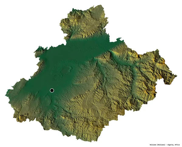 Form Relizane Provinsen Algeriet Med Huvudstaden Isolerad Vit Bakgrund Topografisk — Stockfoto