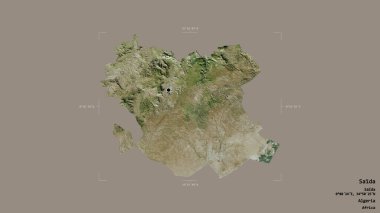 Saida bölgesi, Cezayir vilayeti, jeoreferated sınır kutusunda sağlam bir arka planda izole edilmiş. Etiketler. Uydu görüntüleri. 3B görüntüleme