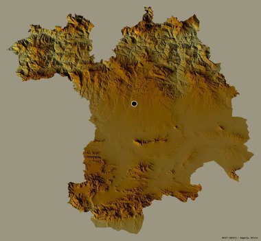 Cezayir eyaleti Setif 'in şekli, başkenti katı renk arkaplanı ile izole edilmiştir. Topografik yardım haritası. 3B görüntüleme