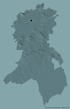 Cezayir 'in başkenti Sidi Bel Abbes' in katı renk arkaplanı ile izole edilmiş hali. Renkli yükseklik haritası. 3B görüntüleme