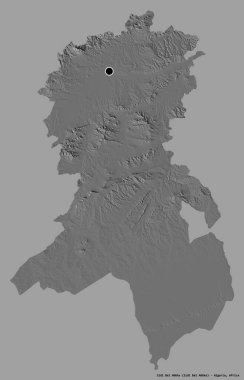 Cezayir 'in başkenti Sidi Bel Abbes' in katı renk arkaplanı ile izole edilmiş hali. Çift seviyeli yükseklik haritası. 3B görüntüleme