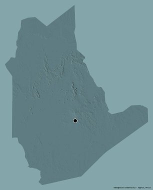 Cezayir 'in Tamanghasset şehrinin başkenti katı renk arkaplanı ile izole edilmiştir. Renkli yükseklik haritası. 3B görüntüleme