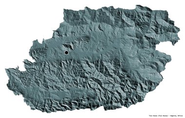 Cezayir 'in başkenti beyaz arka planda izole edilmiş olan Tizi Ouzou' nun şekli. Renkli yükseklik haritası. 3B görüntüleme
