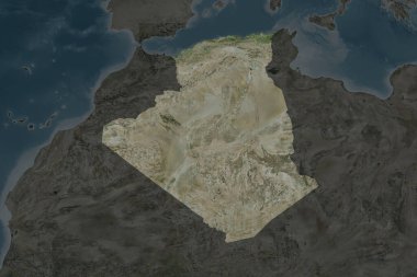 Cezayir 'in şekli, komşu bölgelerin dedoygunluğuyla ayrılır. Uydu görüntüleri. 3B görüntüleme