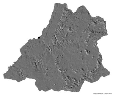 Angola 'nın Benguela eyaleti, başkenti beyaz arka planda izole edilmiştir. Çift seviyeli yükseklik haritası. 3B görüntüleme