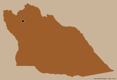 Angola 'nın başkenti Cuando Cubango' nun katı renk arkaplanı ile izole edilmiş şeklidir. Desenli dokuların bileşimi. 3B görüntüleme