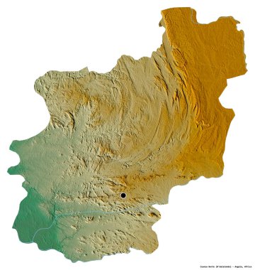Angola 'nın başkenti Cuanza Norte' nin beyaz arka planda izole edilmiş hali. Topografik yardım haritası. 3B görüntüleme